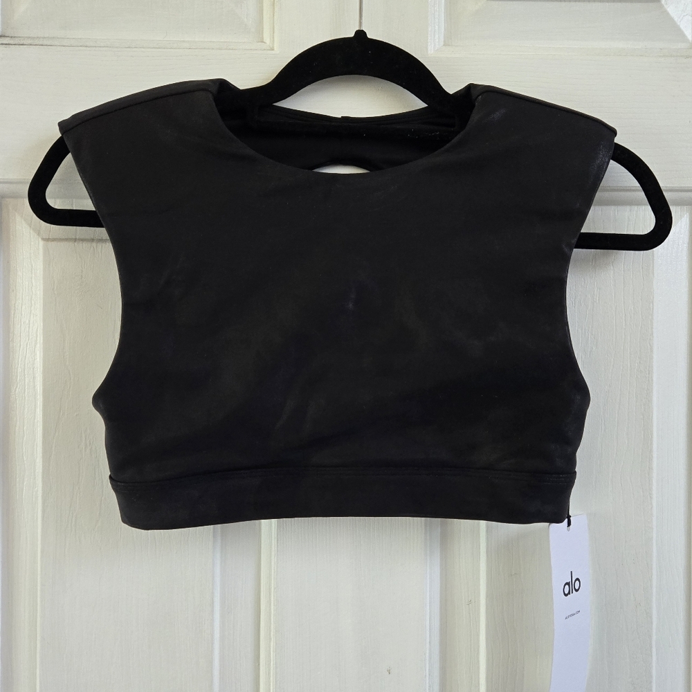 NWT Alo Yoga Super Shine Flash Sports Bra S Black